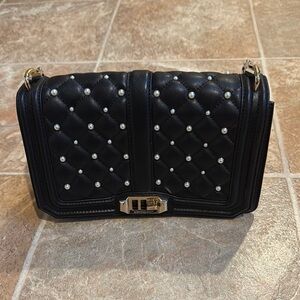 Black Rebecca Minkoff Quilted Shoulder Bag with Gold Accents